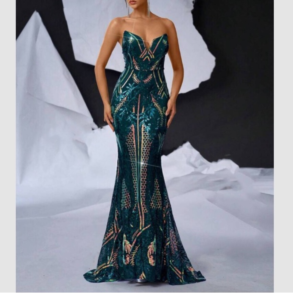 Luxe mermaid hem party formal evening wedding gown dress - Picture 1 of 7